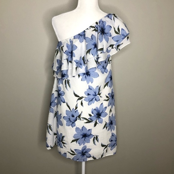 Love Riche blue and white one shoulder floral dress, Size small - Picture 3 of 8